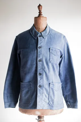 [~ 40's] Veste de travail de moleskin bleu vintage français