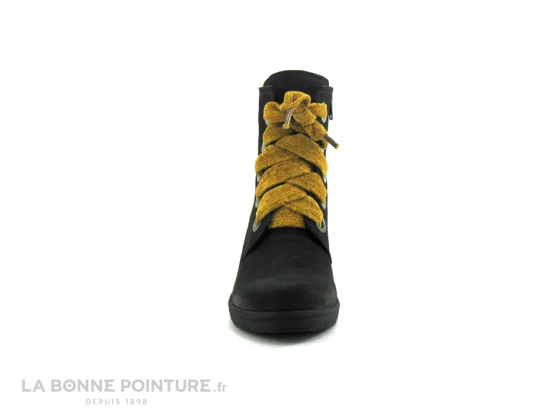 Achat chaussures Alce Shoes Femme Boots, vente Alce Shoes 9908 Noir - Lacet jaune - Bottine talon compense