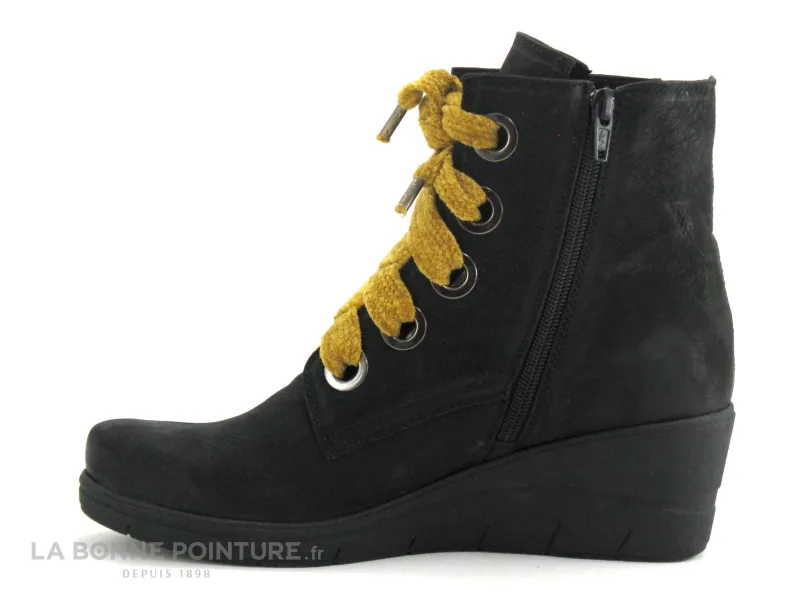 Achat chaussures Alce Shoes Femme Boots, vente Alce Shoes 9908 Noir - Lacet jaune - Bottine talon compense