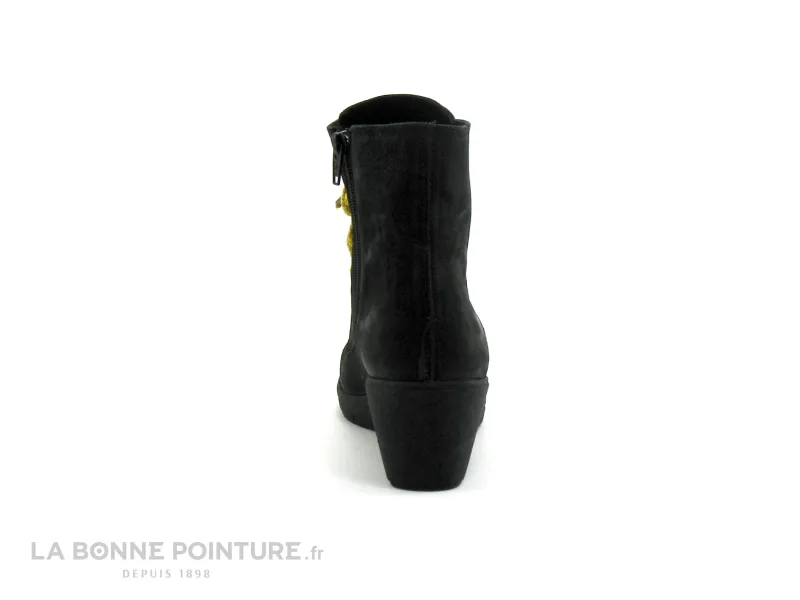 Achat chaussures Alce Shoes Femme Boots, vente Alce Shoes 9908 Noir - Lacet jaune - Bottine talon compense