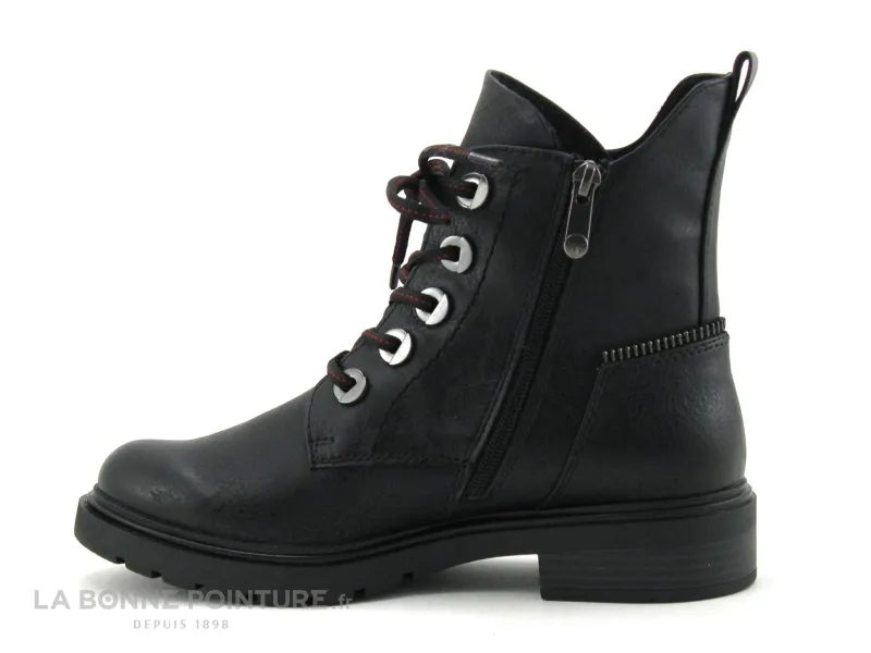 Achat chaussures Marco Tozzi Femme Boots, vente Marco Tozzi 2-25230-27 Black antic - Bottine noire - Lacet noir et rouge