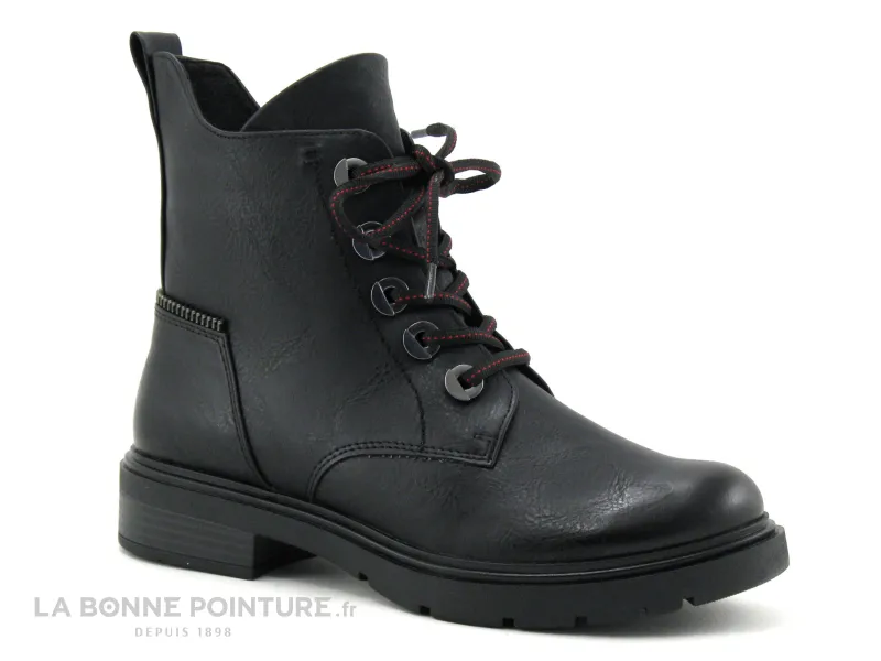 Achat chaussures Marco Tozzi Femme Boots, vente Marco Tozzi 2-25230-27 Black antic - Bottine noire - Lacet noir et rouge