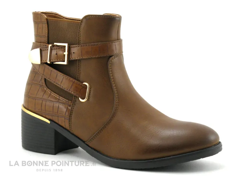 Achat chaussures Moran's Femme Boots, vente Morans TANAKA 29026 Marron - Arriere croco - Bottine talon large