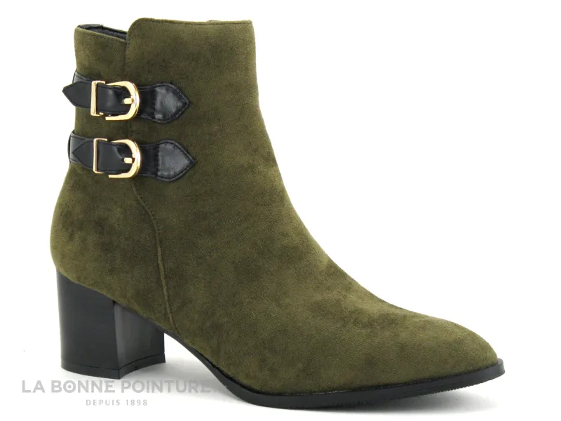 Achat chaussures The Divine Factory Femme Boots, vente The Divine Factory QL4724 Kaki - Lanieres noires - Bottine Femme