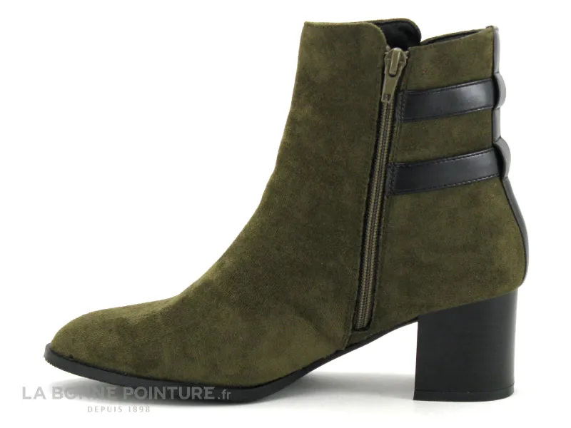 Achat chaussures The Divine Factory Femme Boots, vente The Divine Factory QL4724 Kaki - Lanieres noires - Bottine Femme