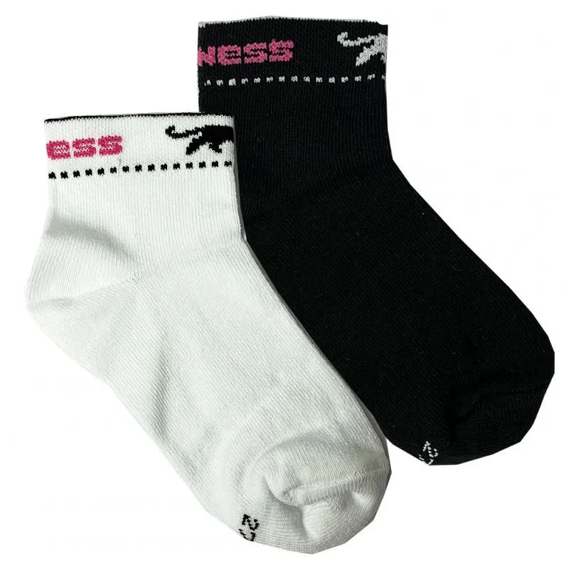 AIRNESS 2 paires de Socquettes Fille Coton PANTHERE Blanc Noir