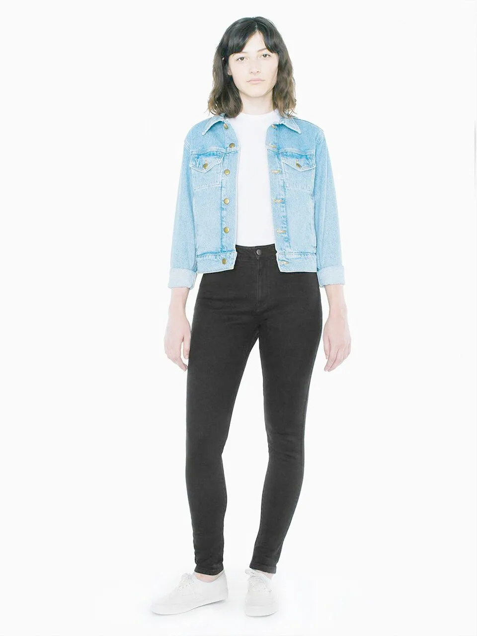 American Apparel Pencil Jeans : Skinny Taille Haute 10 po Noir ple