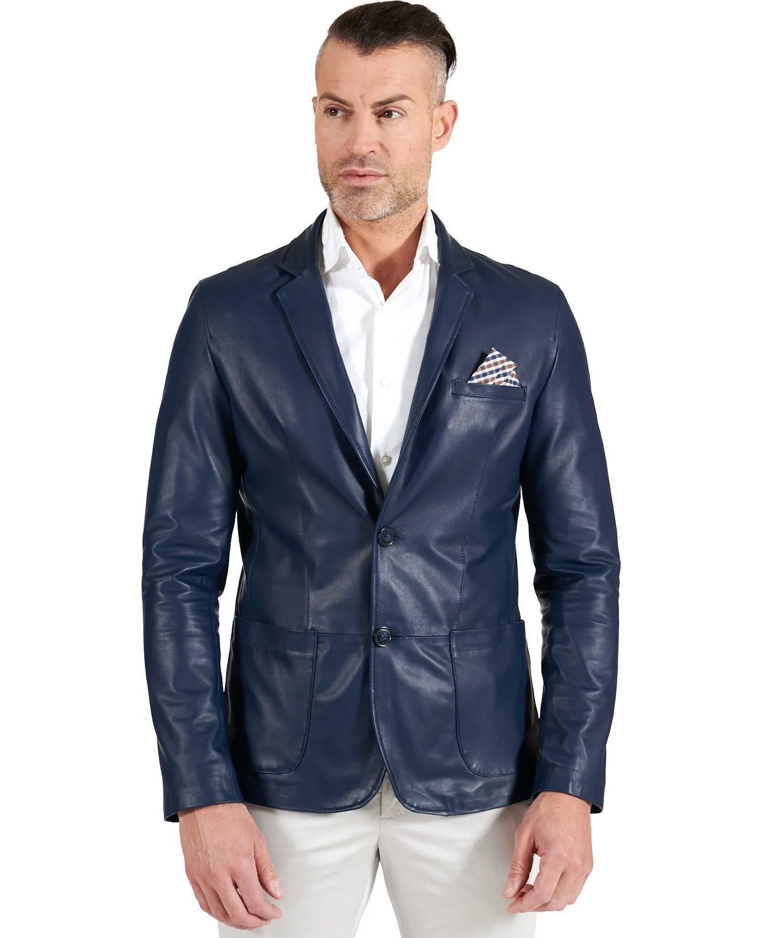 Blazer cuir homme blazer cuir bleu veste cuir homme classique Luke