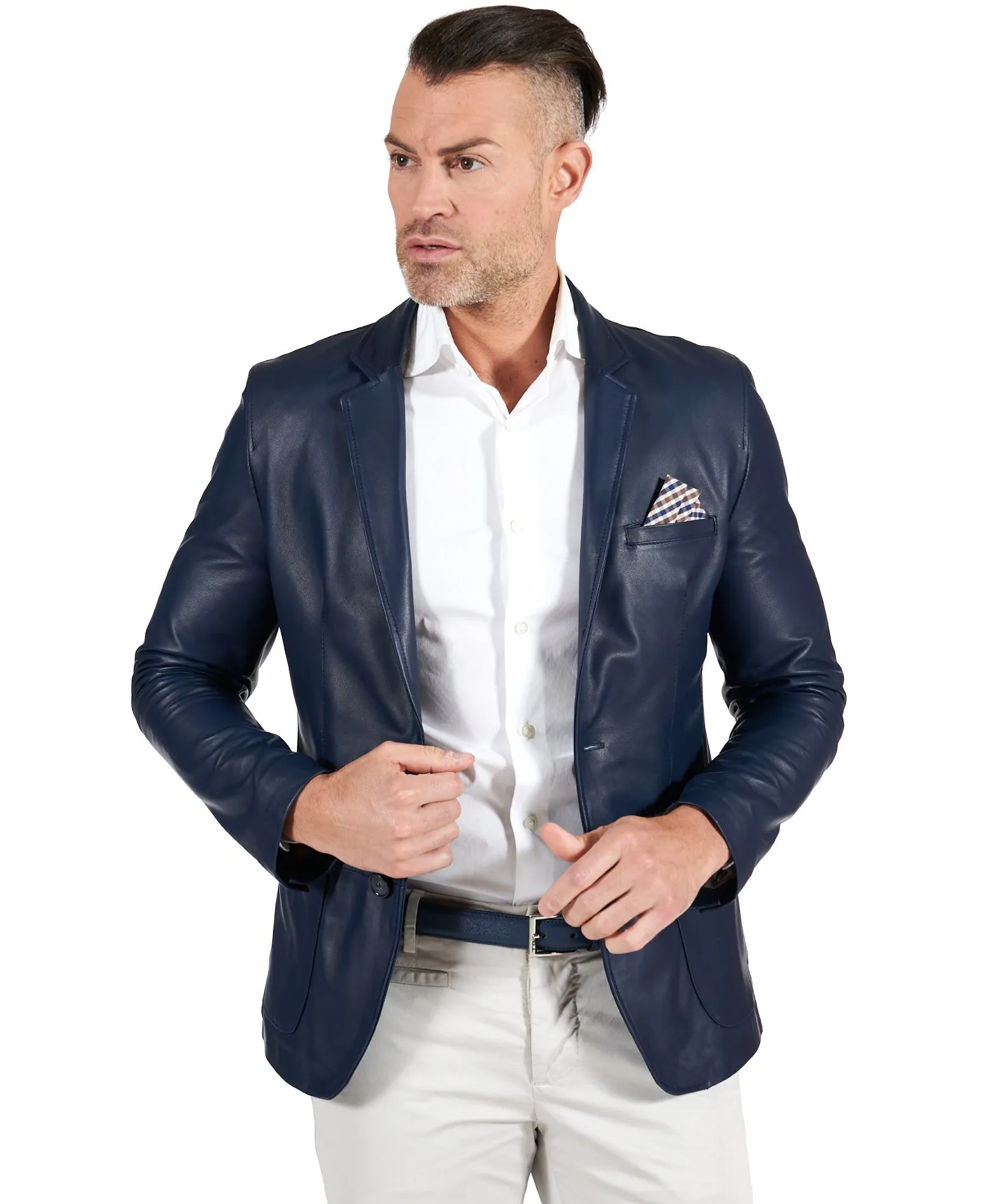 Blazer cuir homme blazer cuir bleu veste cuir homme classique Luke