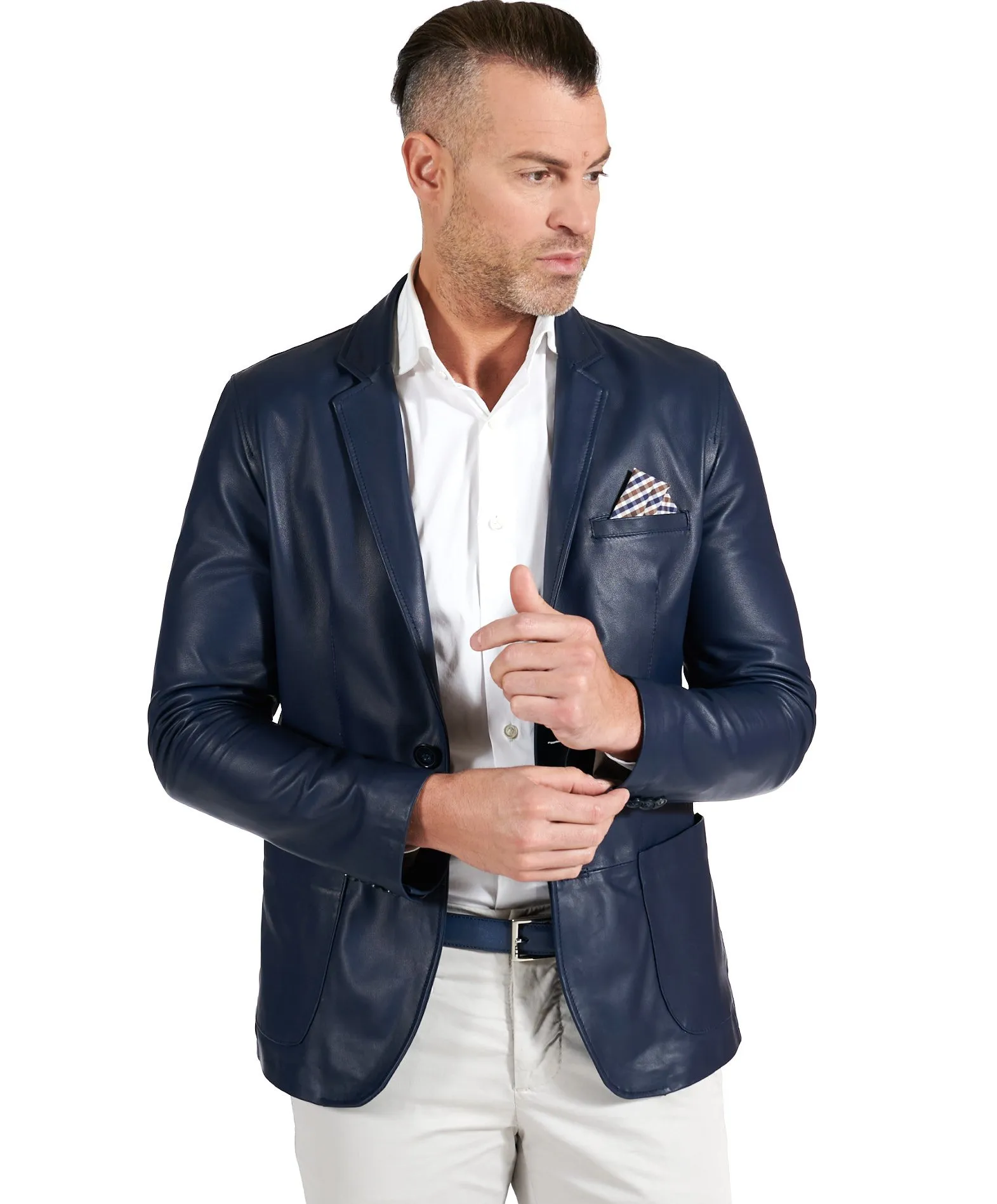 Blazer cuir homme blazer cuir bleu veste cuir homme classique Luke