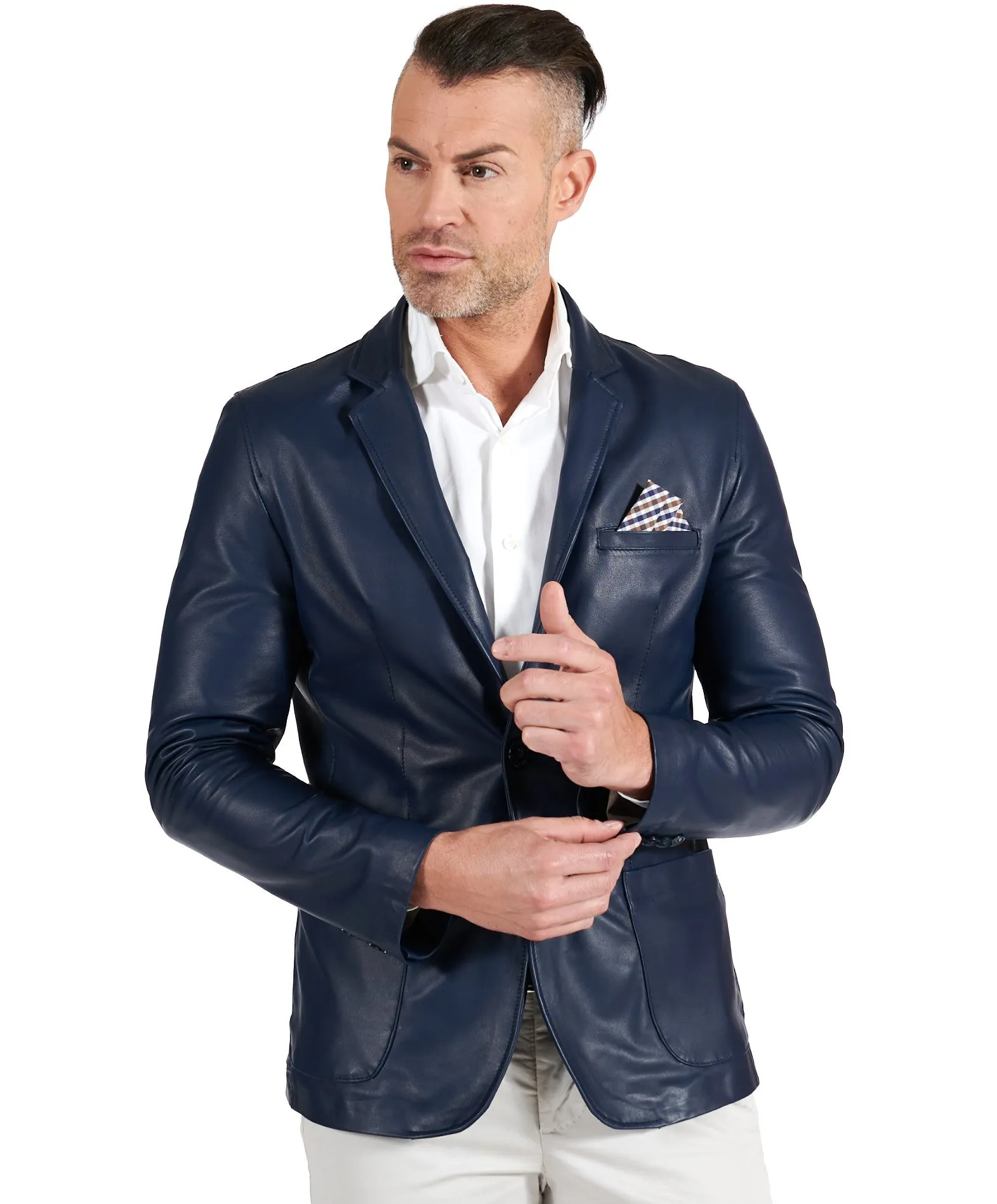 Blazer cuir homme blazer cuir bleu veste cuir homme classique Luke