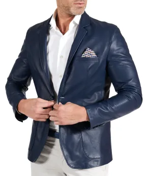 Blazer cuir homme blazer cuir bleu veste cuir homme classique Luke