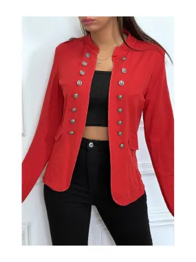 Blazer rouge boutonné avec contour argenté