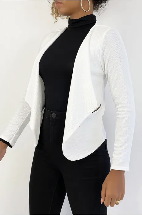 Blazer écru col revers avec poches à zip. Blazer femme pas cher