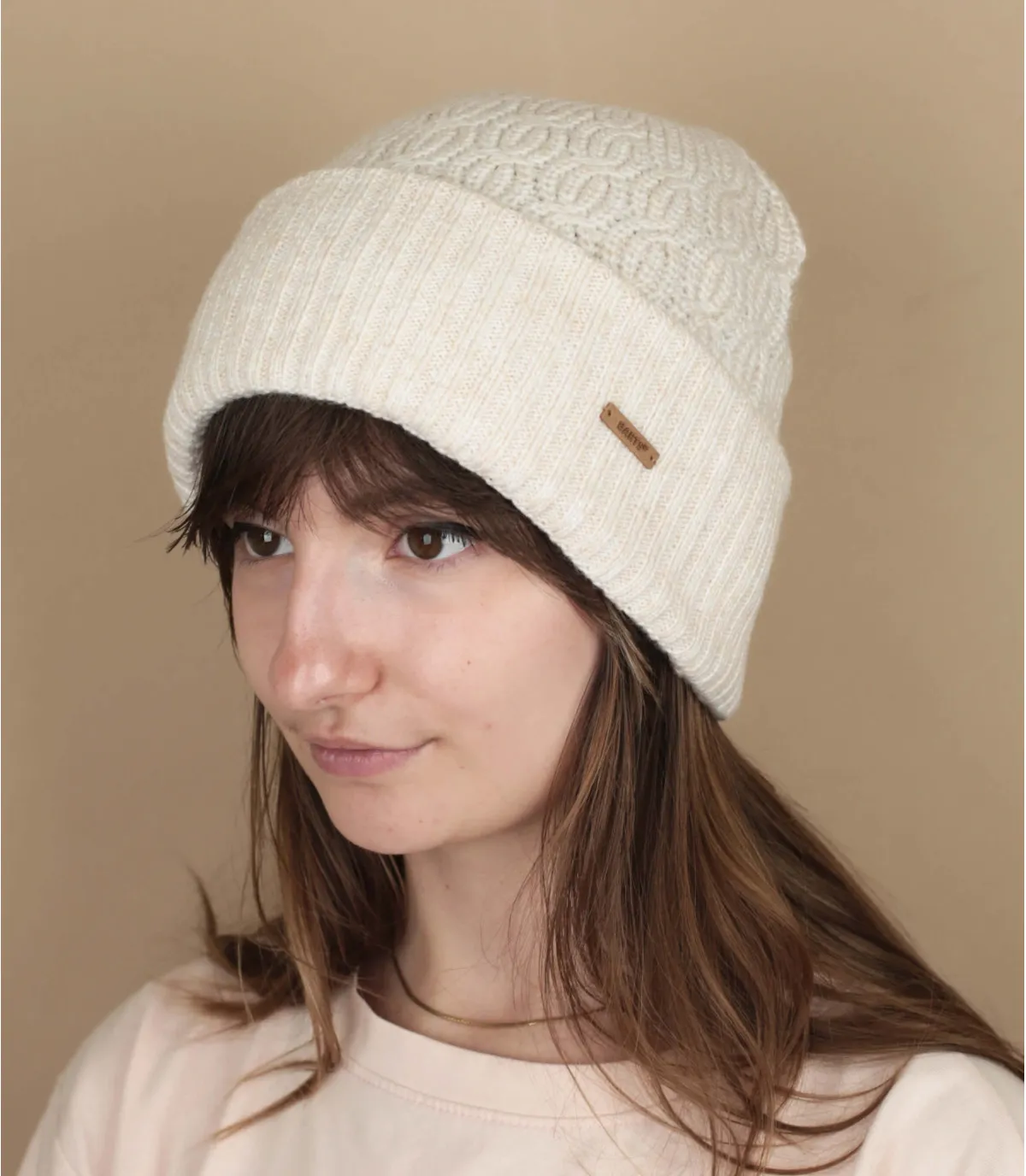 Bonnet revers femme beige eco-responsable - Laticia Beanie cream Barts : Headict