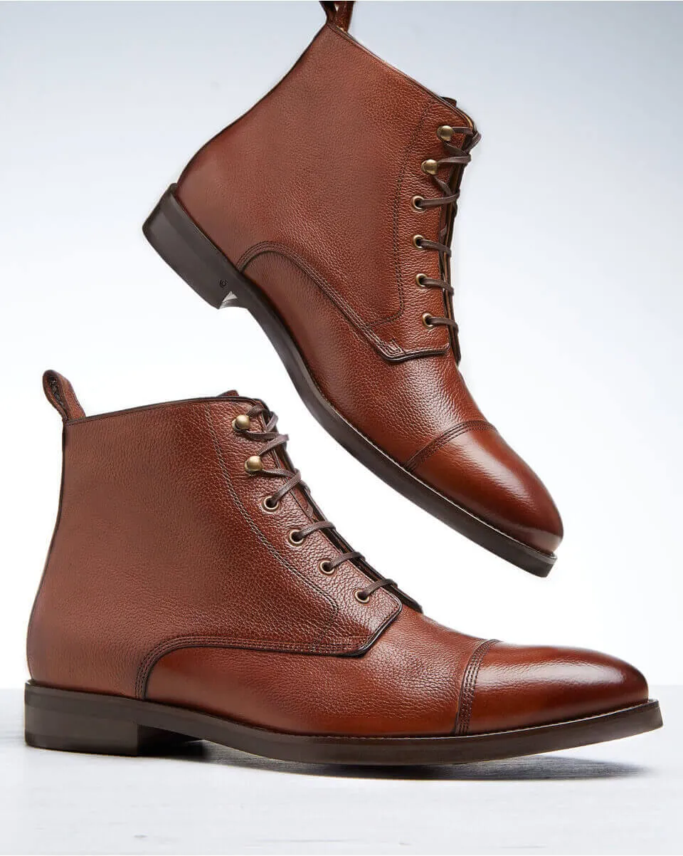 Boots homme cuir grainé marron | Bottines à lacets cuir | In Corio