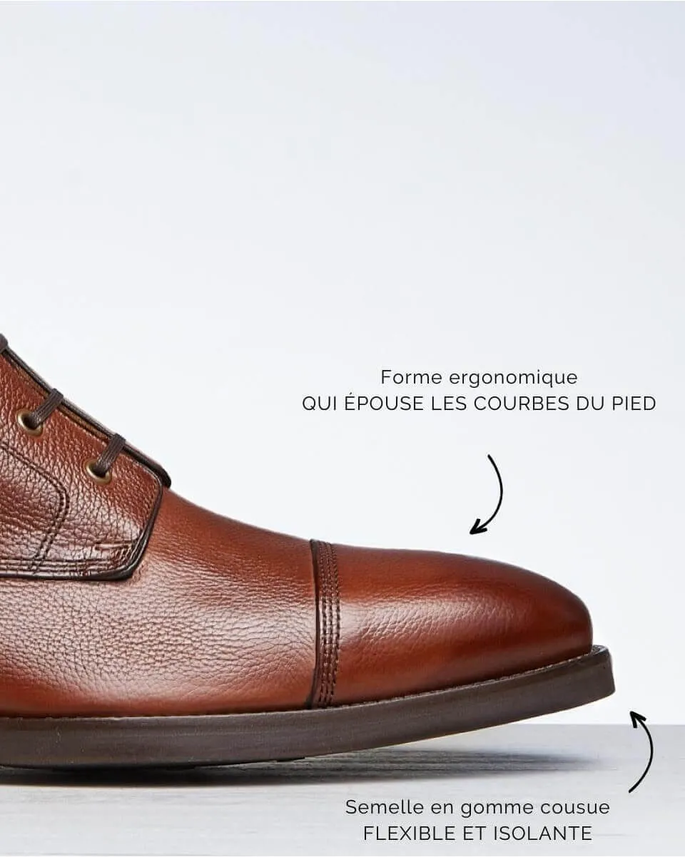 Boots homme cuir grainé marron | Bottines à lacets cuir | In Corio