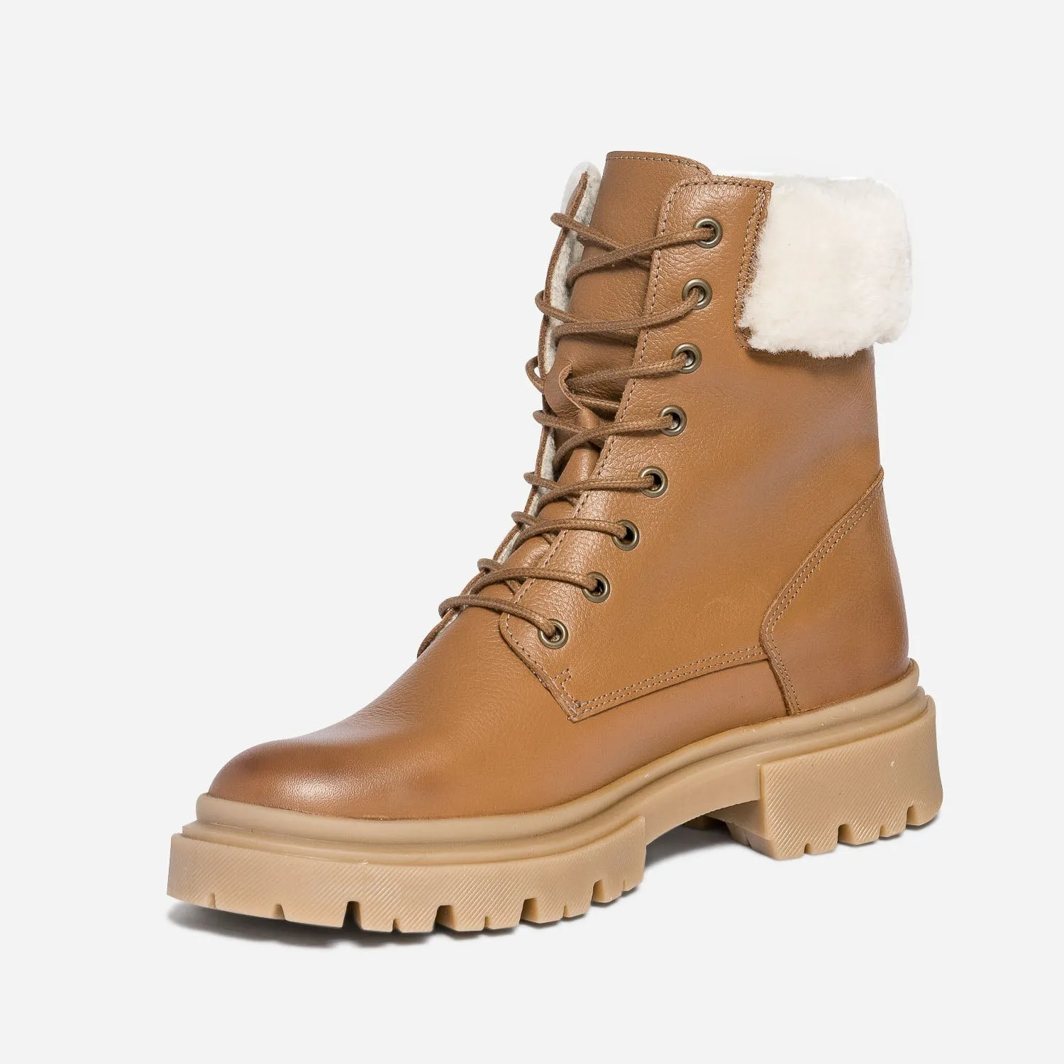 Bottine TEXTO camel éco-conçue en cuir fourré - Boots / bottines Femme | ERAM