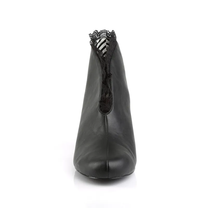 Bottine à talon bobine 7 cm noire avec liseré de dentelle