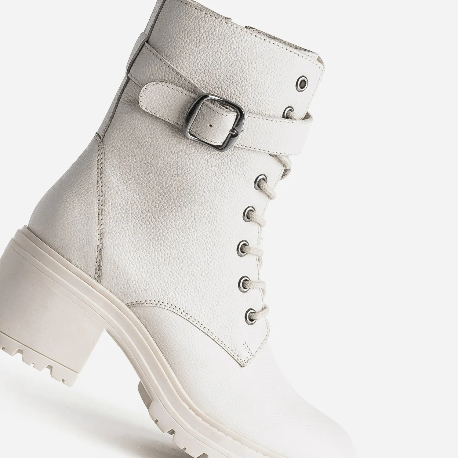 Bottine à talon TEXTO blanc cassé en cuir - Boots / bottines Femme | ERAM