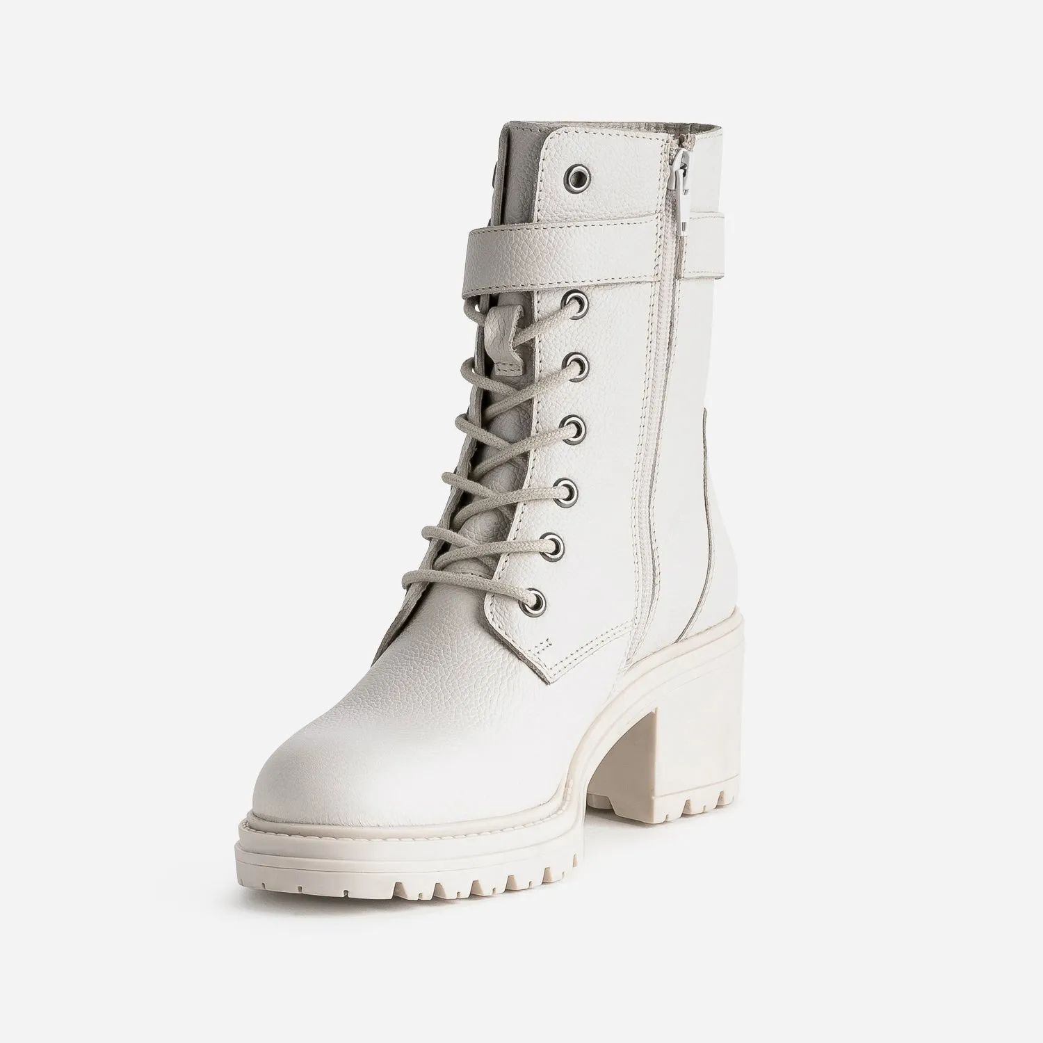 Bottine à talon TEXTO blanc cassé en cuir - Boots / bottines Femme | ERAM