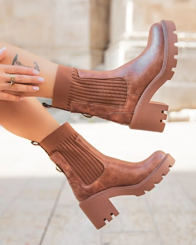 Bottines femme camel chaussettes à talon - Cindy