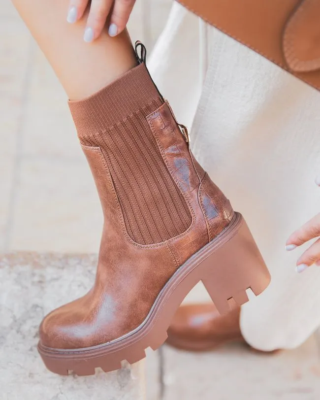 Bottines femme camel chaussettes à talon - Cindy