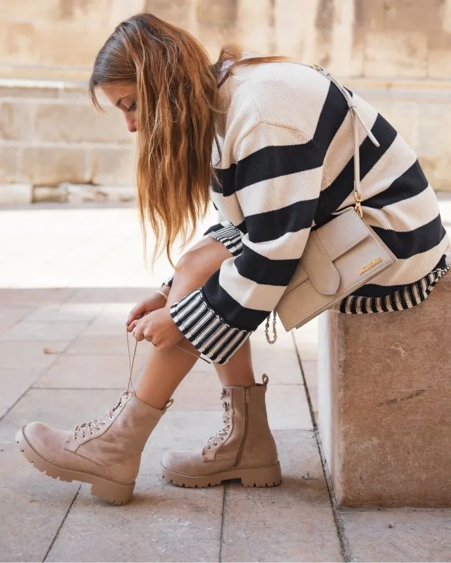 Bottines femme taupe rangers à lacets - Ashley