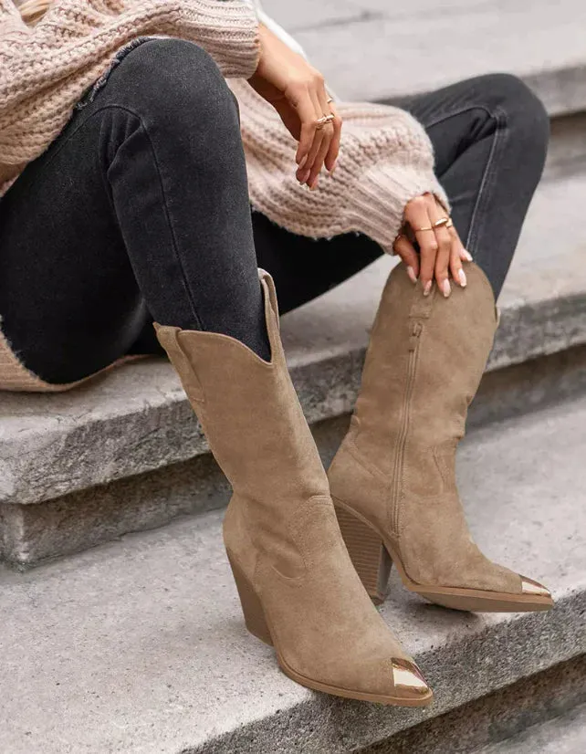 Bottines femme taupe santiags - Clémence