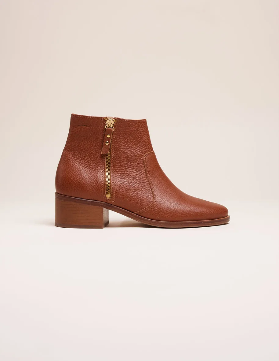 Bottines plates Coline - Cuir pull-up grainé miel