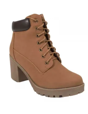 Bottines Rangers boots talon femme lacets avec semelle crantée camel ou noir