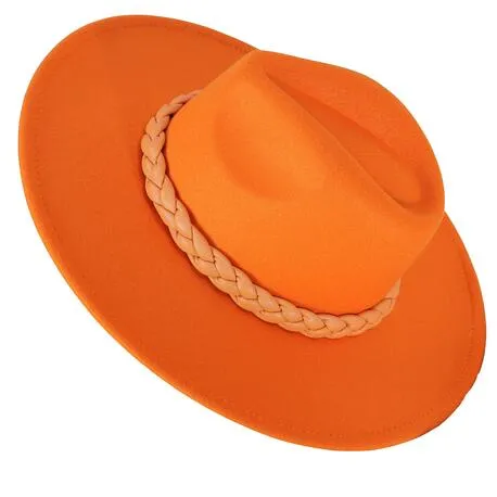 Chapeau chic couture femme feutre laine larges bords HB142 orange