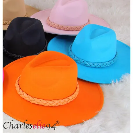 Chapeau chic couture femme feutre laine larges bords HB142 orange