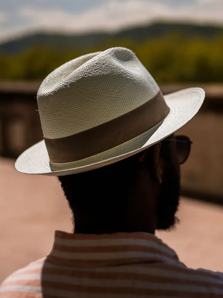 Chapeau panama blanc galon taupe