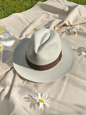 Chapeau panama blanc galon taupe