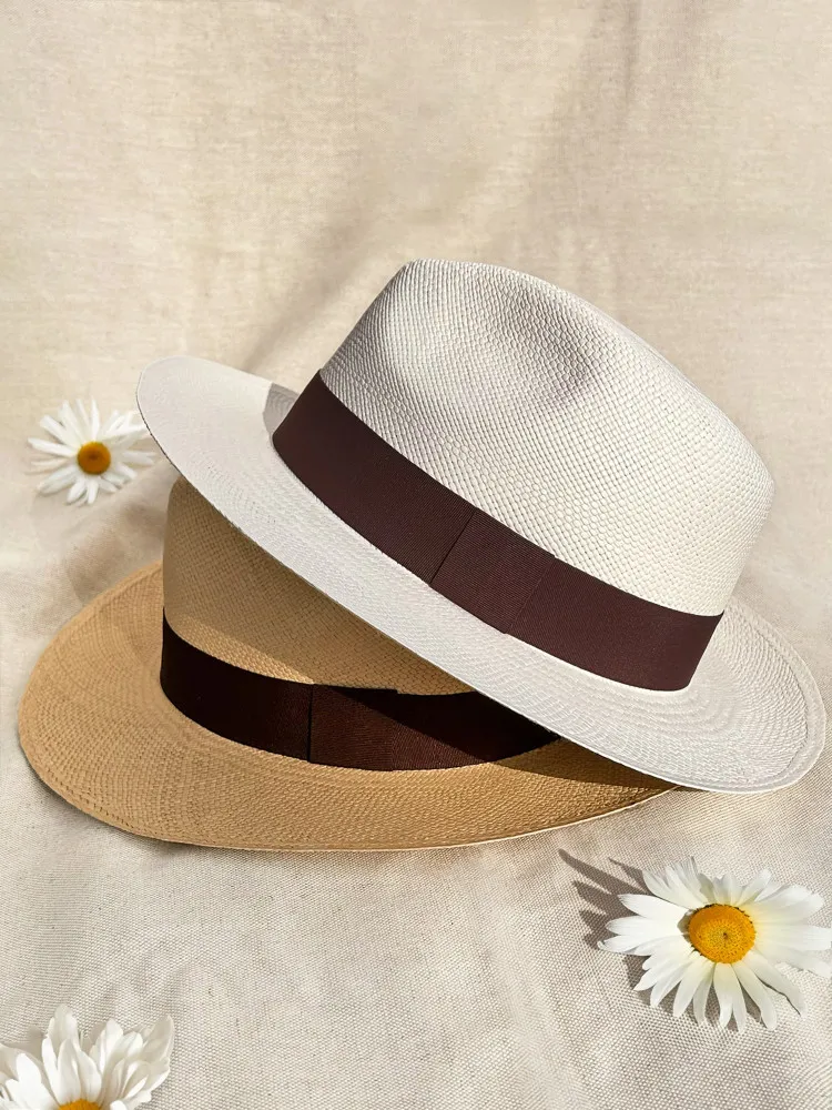 Chapeau panama blanc galon taupe