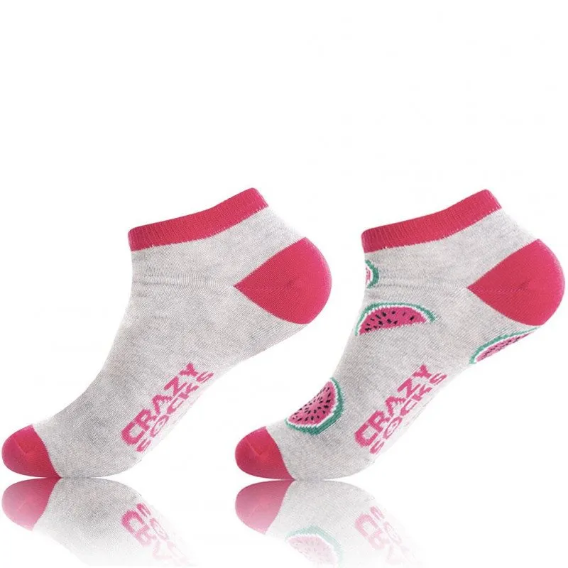 CRAZYSOCKS 2 paires Socquettes Femme Coton Bio PASTEQUE Gris Rose