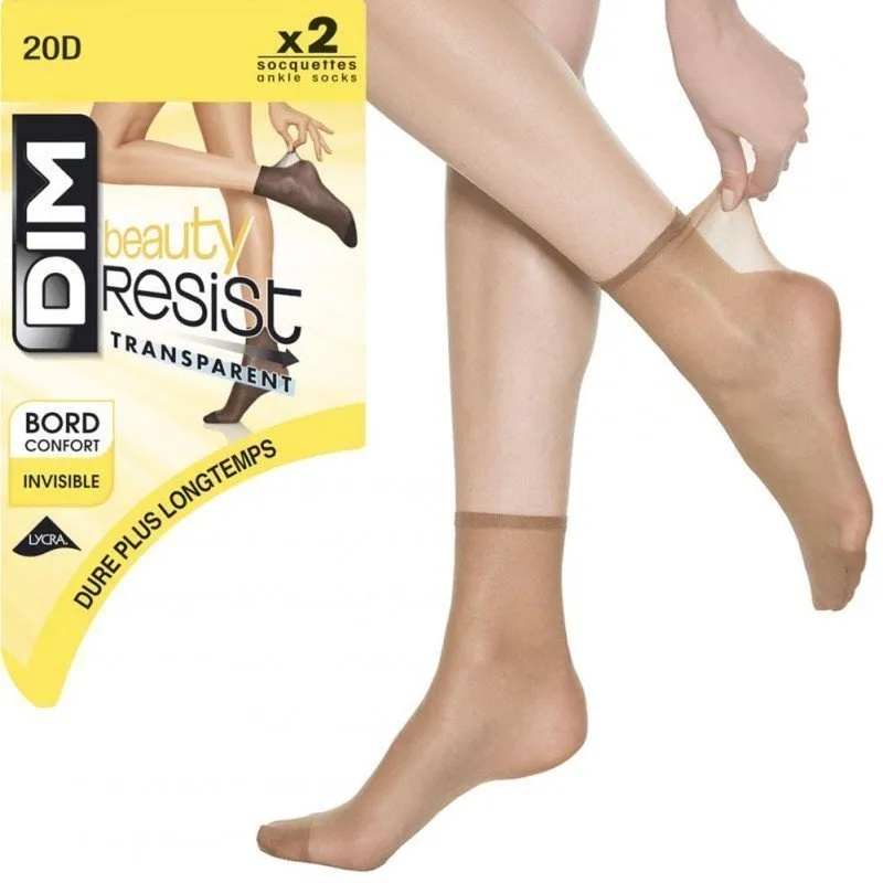 DIM 2 paires de Socquettes Femme Microfibre RESIST Canelle 20D