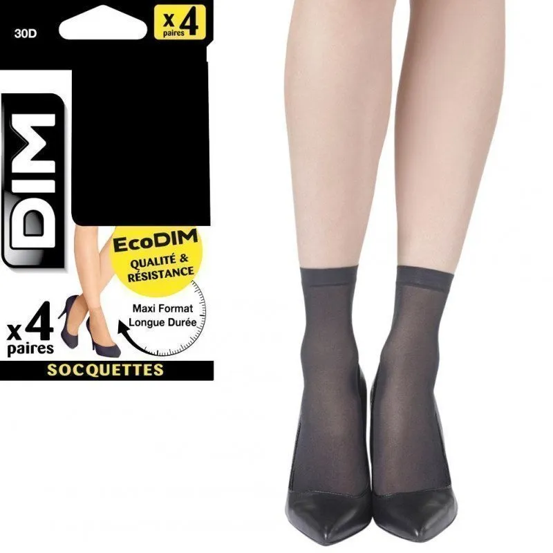 DIM 4 paires de Socquettes Femme Microfibre ECODIM Noir 30D