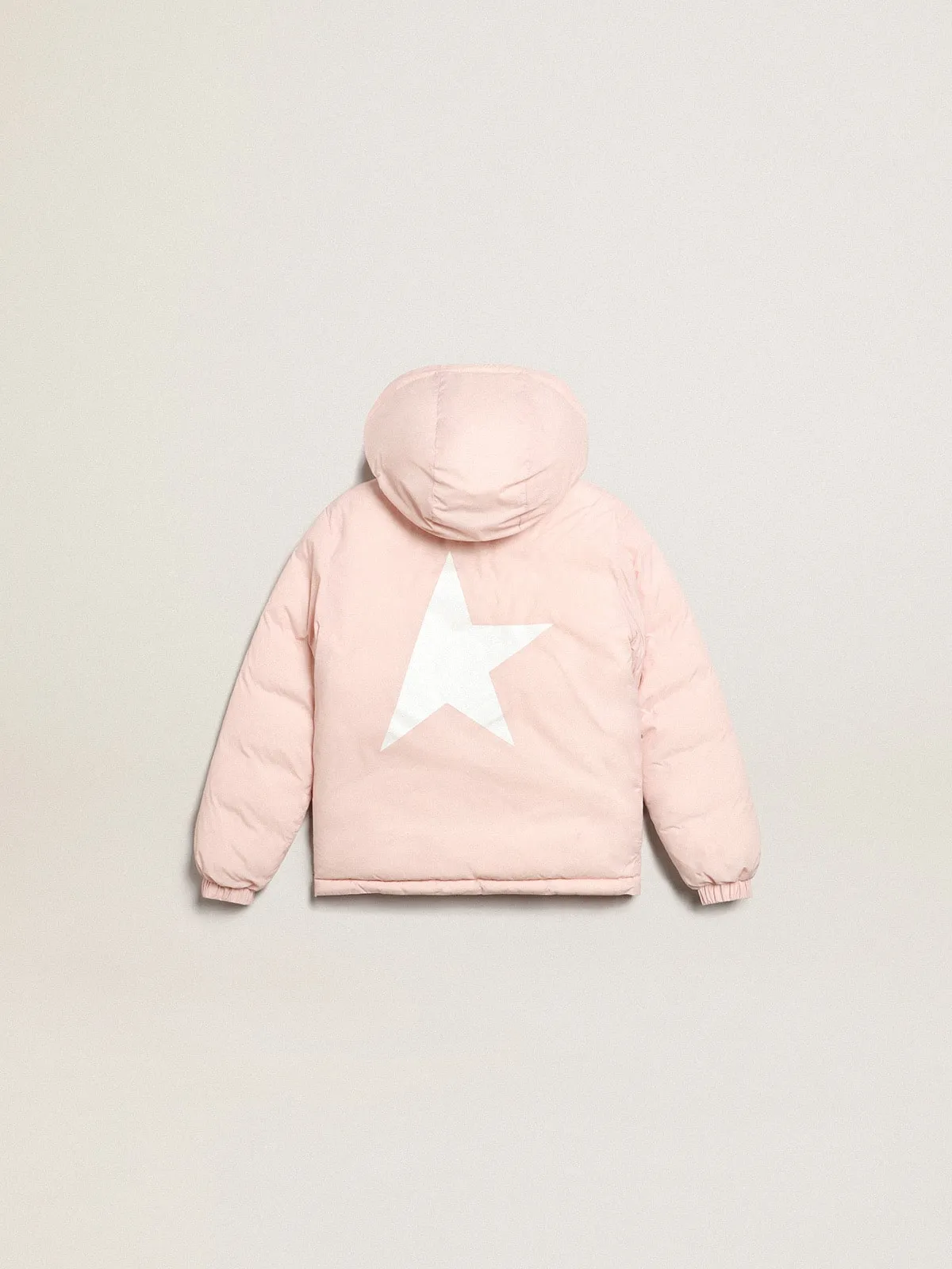 Doudoune rose avec capuche et grande étoile blanche au dos | Golden Goose