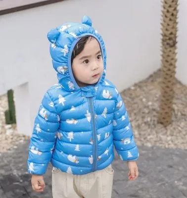 Doudoune à capuche pour garçon et fille avec imprimés de ours black et sapin