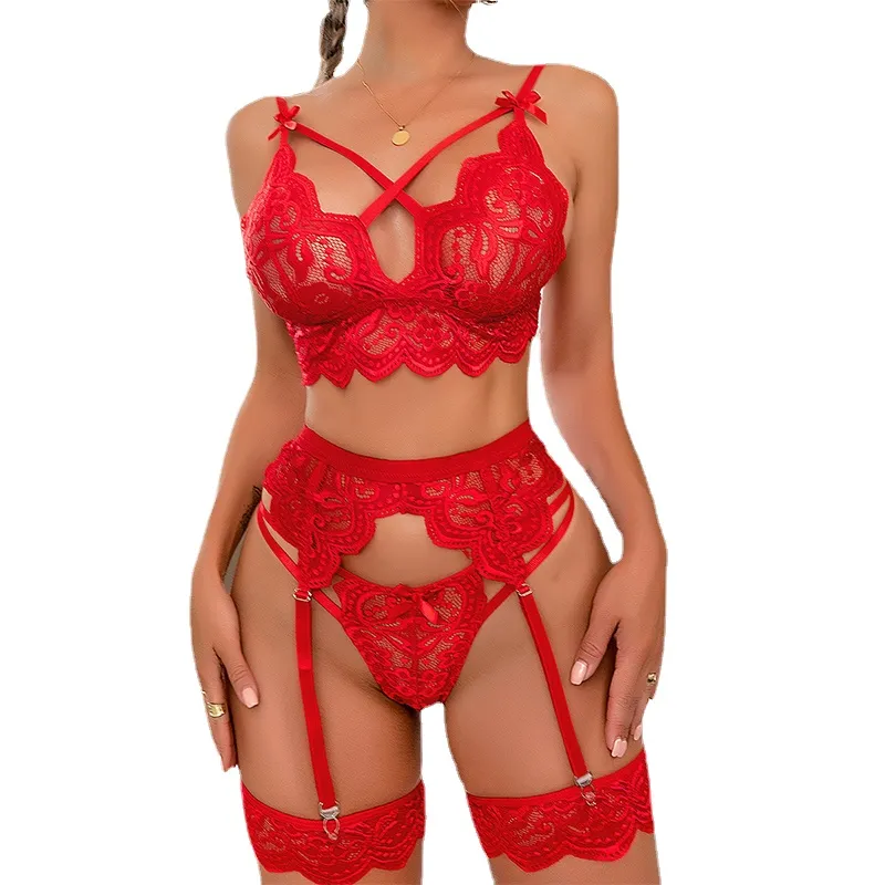 Ensemble de lingerie 3 pièces avec porte-jarretelle pour femmes