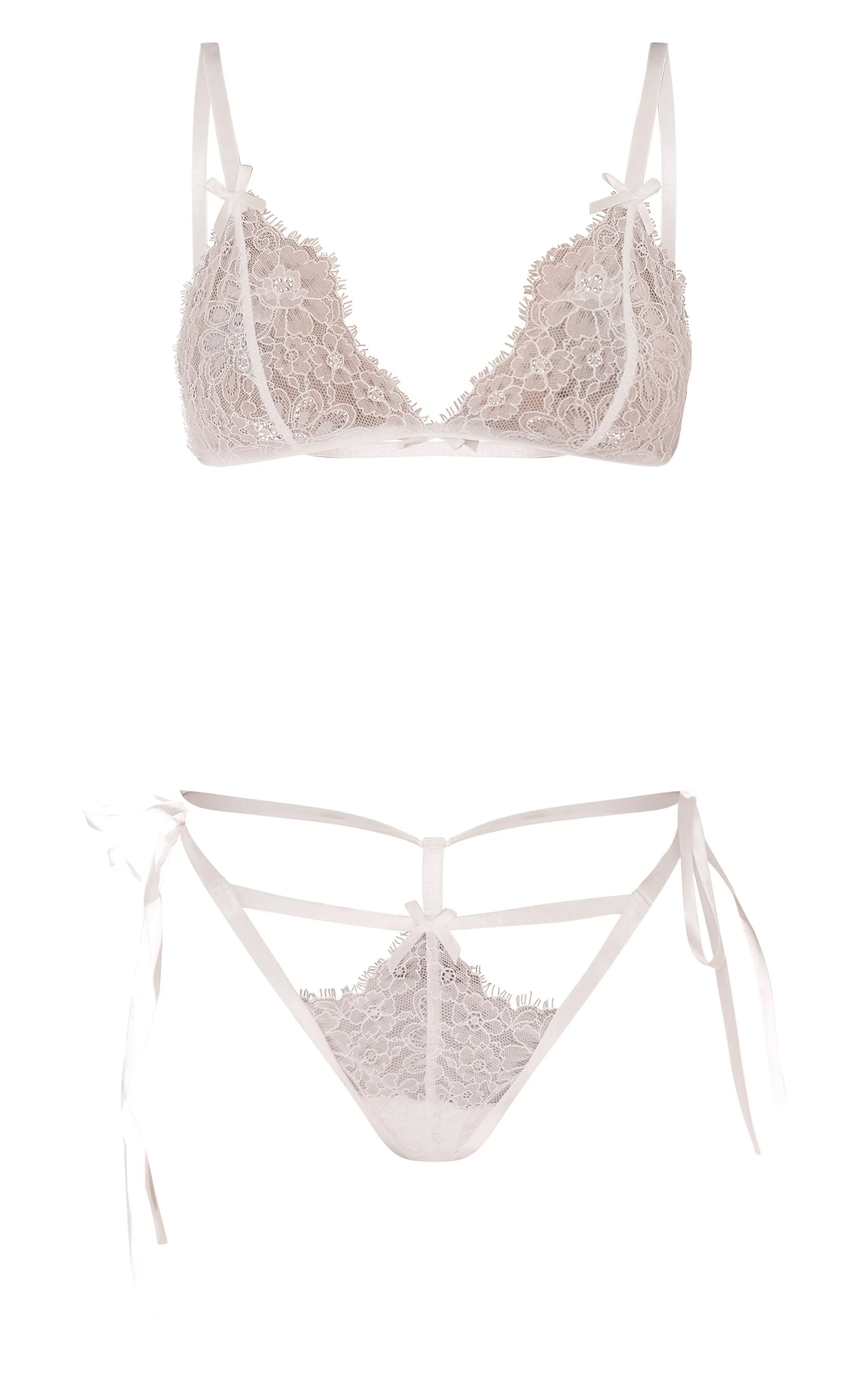 Ensemble de lingerie en dentelle blanche à rubans et bretelles