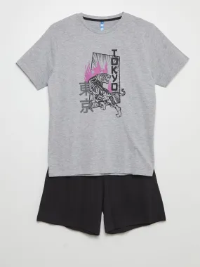 Ensemble de pyjama short + t-shirt - 2 pièces - Gris