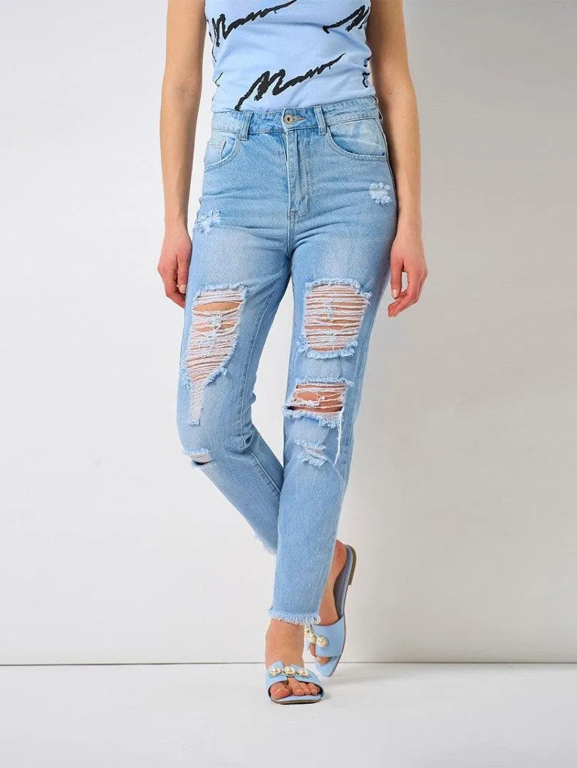 Jeans 5 poches bleu destroy