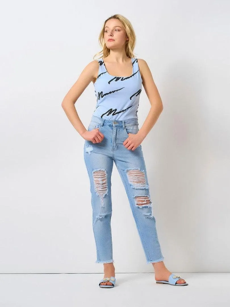 Jeans 5 poches bleu destroy