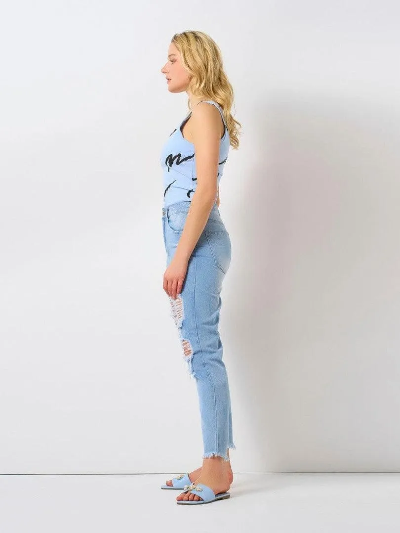 Jeans 5 poches bleu destroy