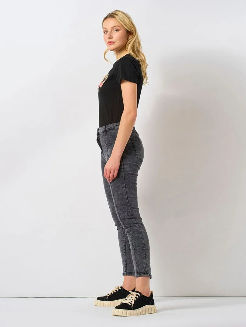 Jeans gris foncé taille haute