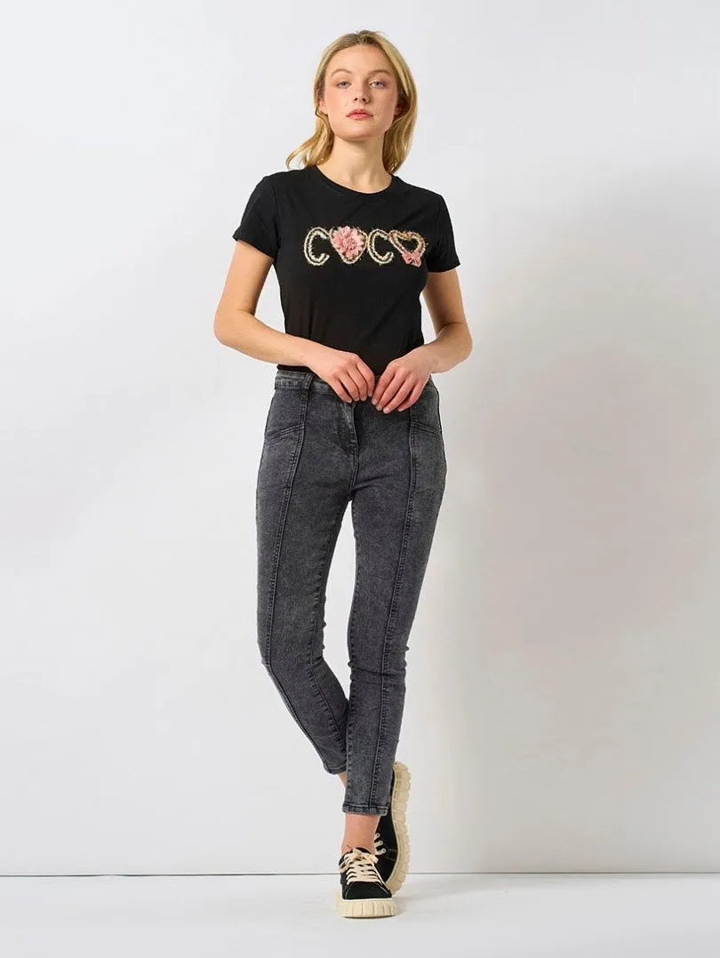 Jeans gris foncé taille haute