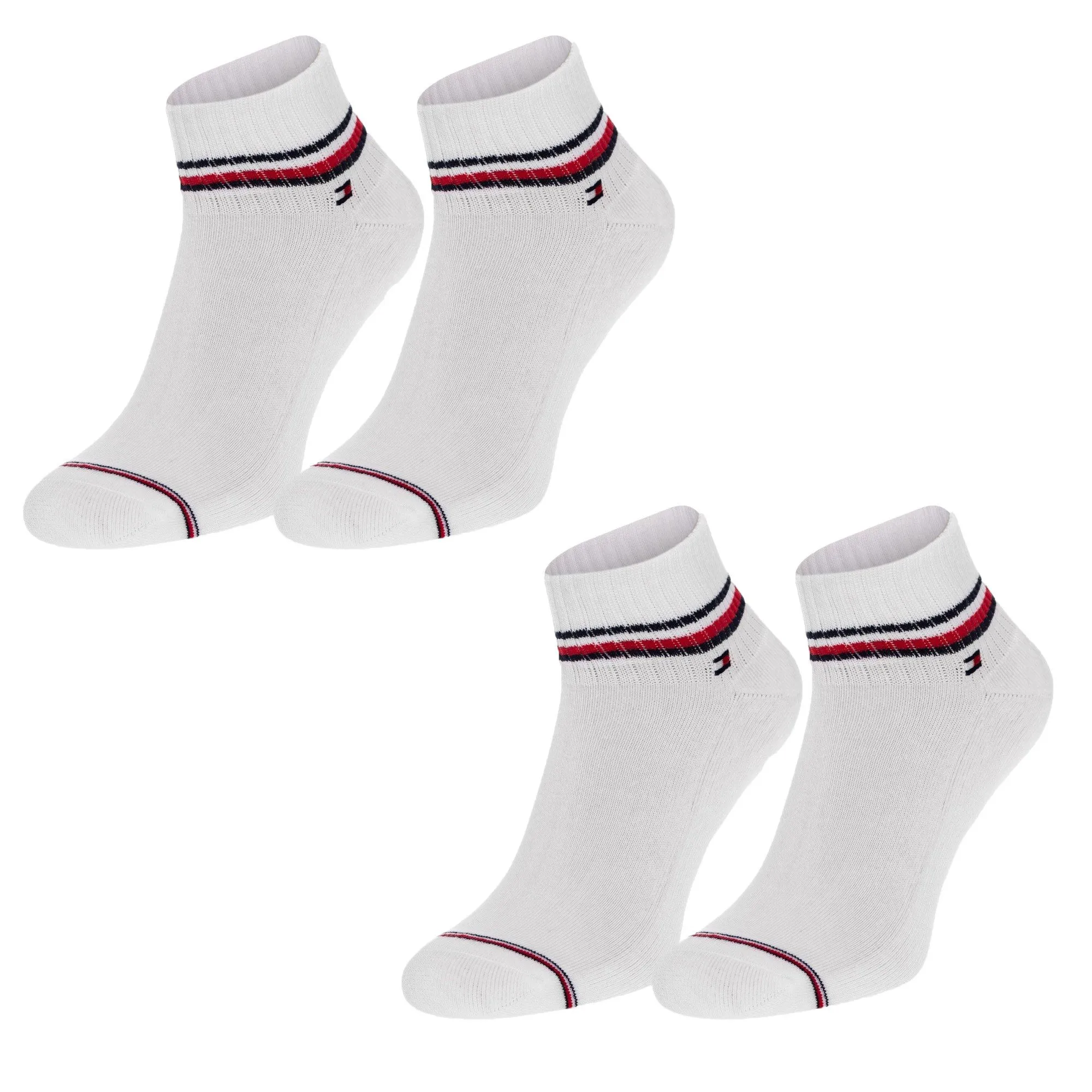 Lot de 2 paires de socquettes Tommy - blanc imprimé rayé tricolore ...